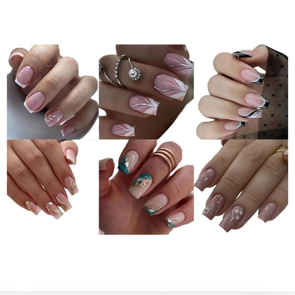 6 Packs (144 Pcs) Press on Nails Medium Design, Almond Fake Nails